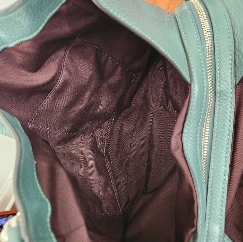 Coach Hallie Pebbled Leather Hobo Shoulder Bag In Teal - Picture 12 of 15